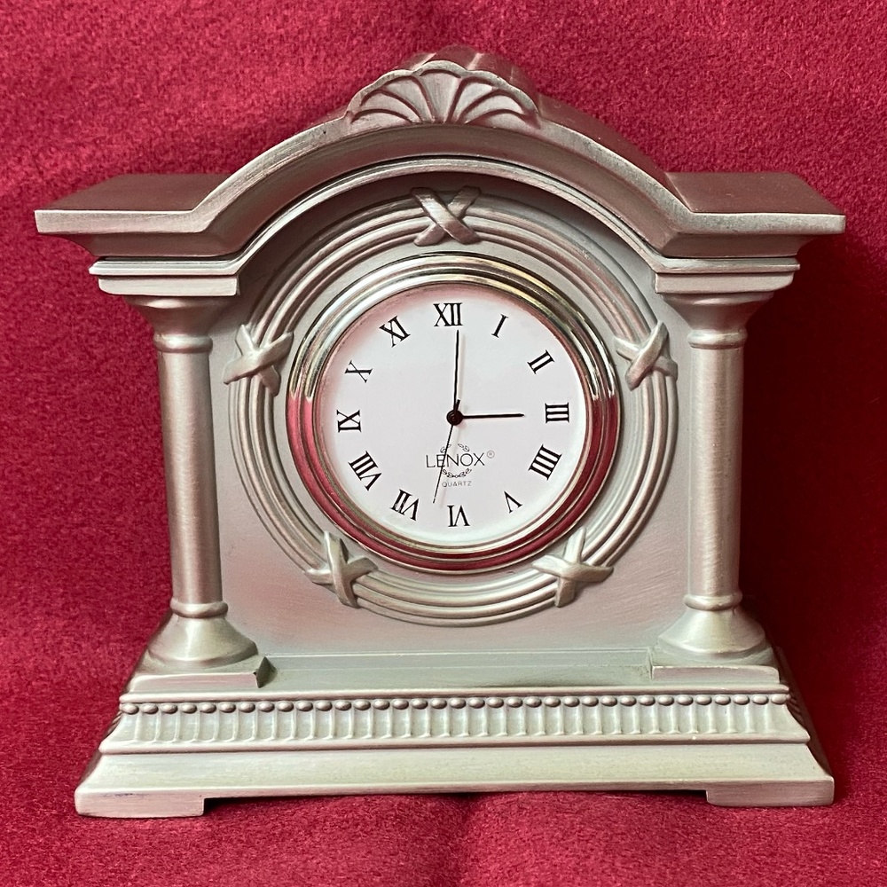 Lenox Silver Clock 4x4x2 inches.